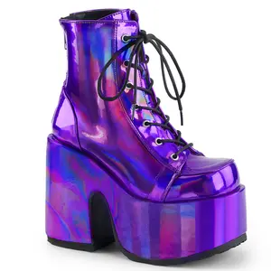 Demonia Camel-203 Purple Hologram Vegan Leather Ankle Boots