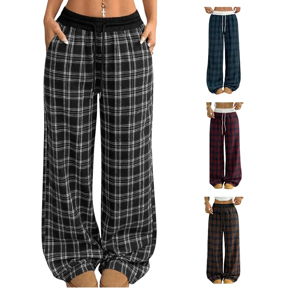 Yimoon Womens Baggy Sweatpants Y2k Pants Plaid Pants Wide Leg Lounge Pants with Pockets