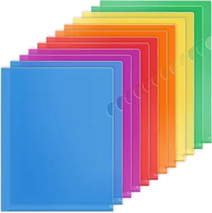 KTRIO Clear Plastic Folders Sleeves 12 Pack, 6 Assorted Colors, Documents Project Pockets for Letter Size 8.5X11 Paper, L-Shaped File Jackets, Acid-Free Poly Plastic