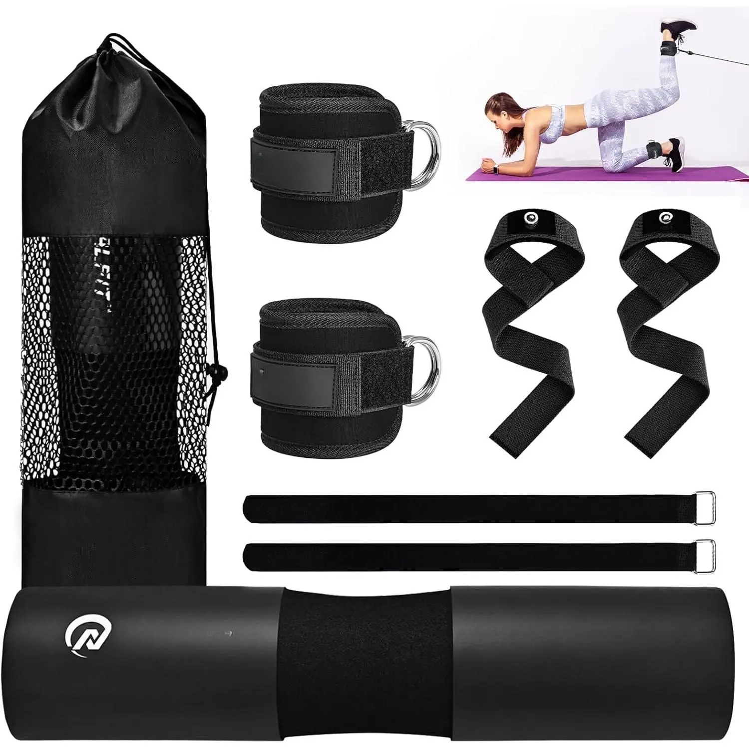 Barbell Pad Set with Lifting Straps & Ankle Straps - Squat Pad for  Thrusts, Lunges, Weightlifting - Heavy Duty Strength  Equipment for Powerlifting,  Gym Yifanyou Sports