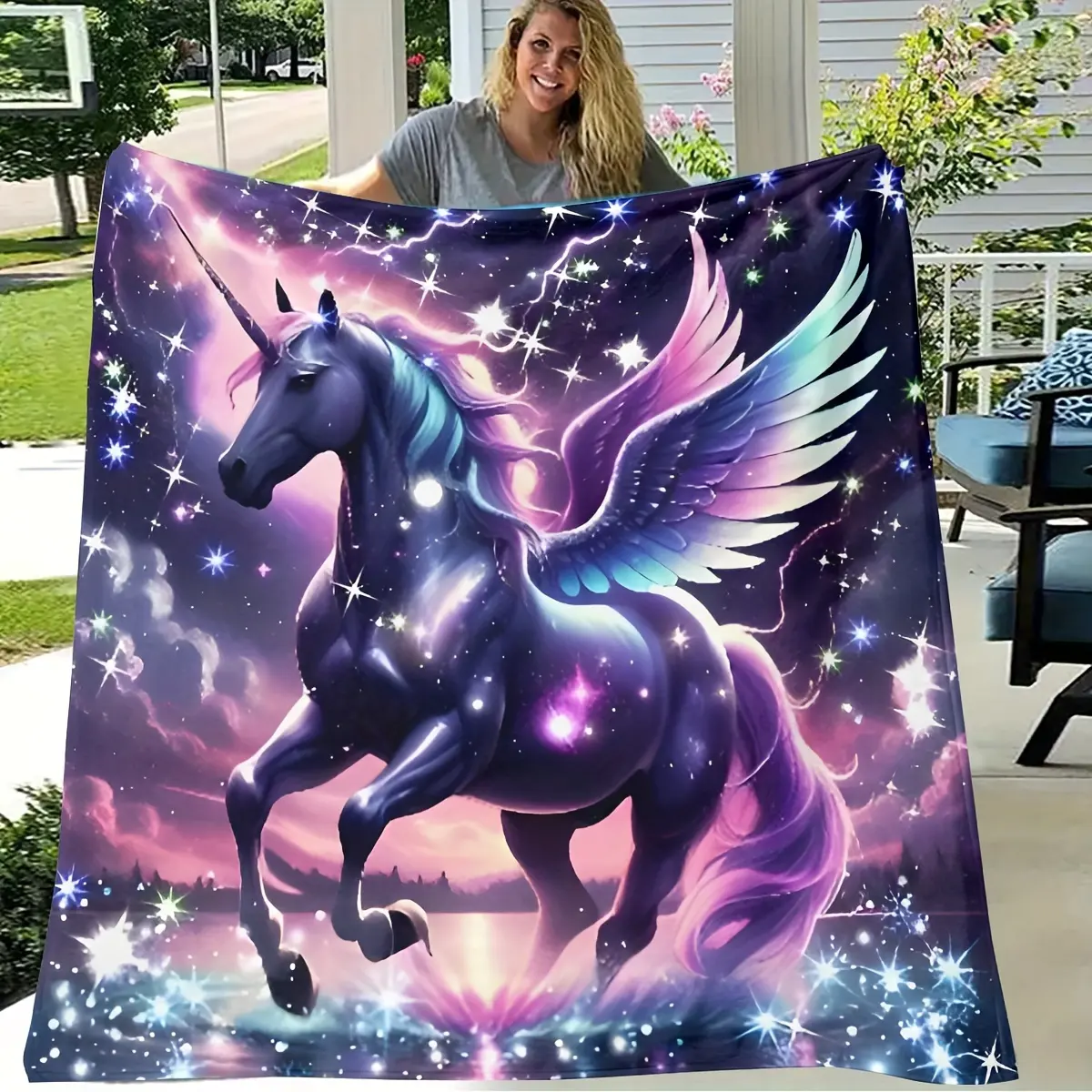 1pc, Unicorn Horse Print Flannel Blanket, 50x60 inches, Soft & Cozy, Multi-Season, HD Digital Print, Polyester Cover, Polyester Fleece Lining, Perfect for Sofa, Bedroom, Gift, All-Year Use
