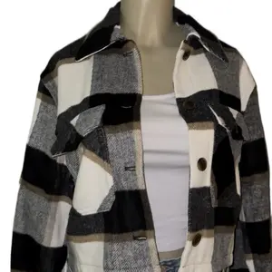 Women's Plaid Corduroy Flannel Jacket with Flap Pockets & Button Closure for Casual Wear