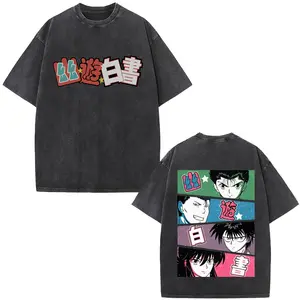 valentine shirts Washed Vintage Anime YuYu Hakusho Kuwabara Kazuma Kurama Minamino Shuuichi Hiei Urameshi Yuusuke2 Eyes Graphic T-shirt Men Tshirt
