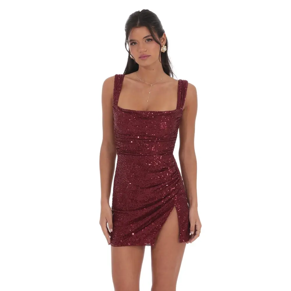 Sequin Bodycon Dress in Red