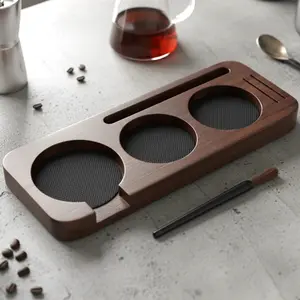 58mm Compact Espresso Tamping Mat with Brush, Wooden Coffee Tamping Station, Espresso Accessories for Baristas, Tamper Holder