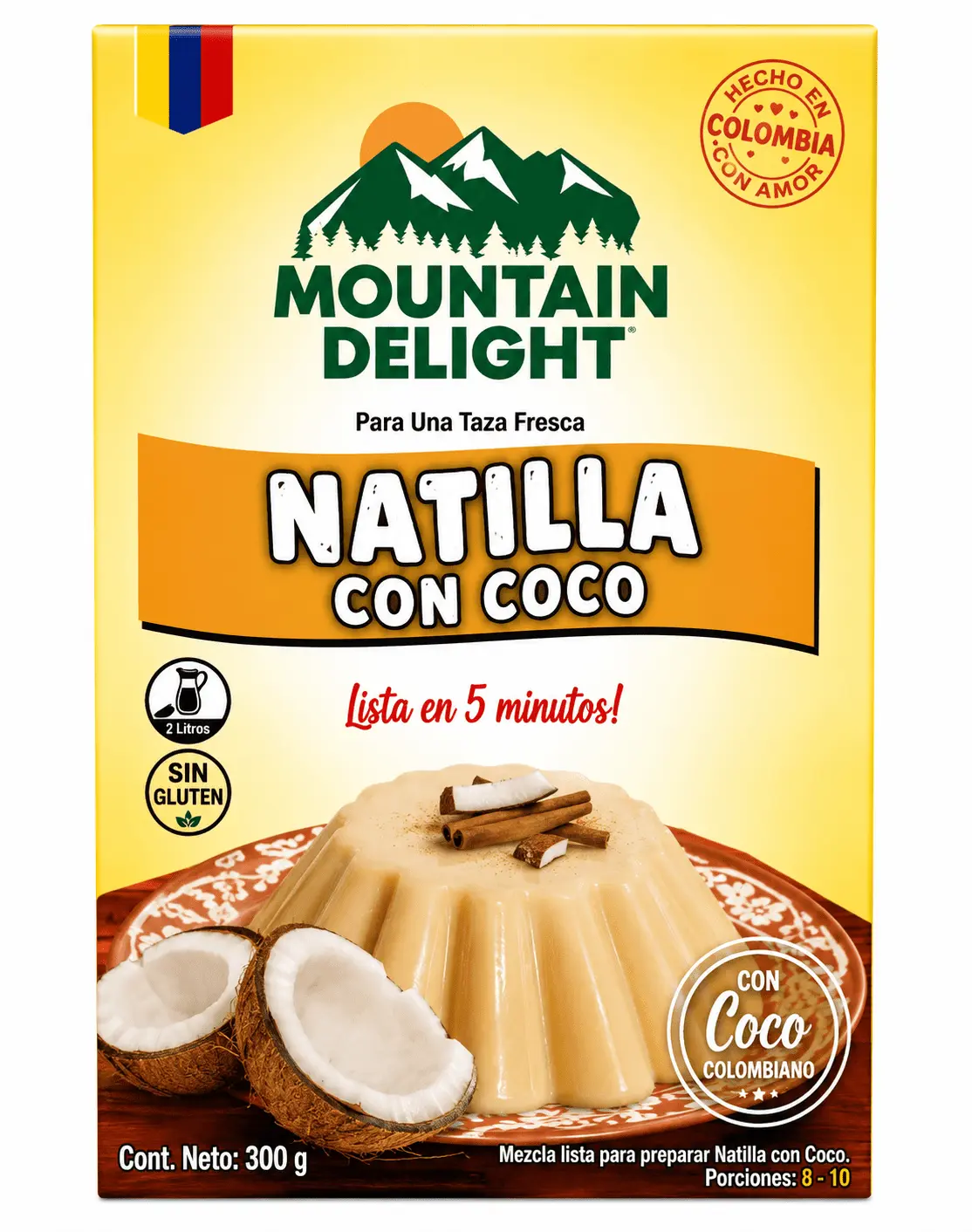 Mountain Delight Coconut Natilla Mix 12 oz (340g) – Traditional Colombian Custard Dessert Mix with Coconut – Imported from Colombia