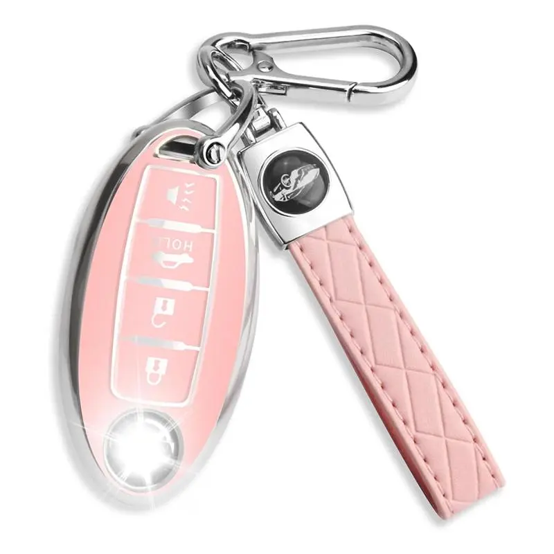 for Nissan Key Fob Cover with Keychain Silver Trim Soft TPU Case Compatible with Maxima Murano Altima Sentra Rogue 4 button
