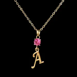 October 18K Gold Plated Necklace with Genuine Swarovski Crystal Birthstone Personalized Letter Pendant