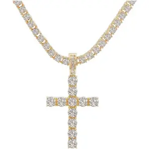 Cuban chain necklace, tennis chain necklace, cross pendant, fashion jewelry gift, hip hop necklace, unisex