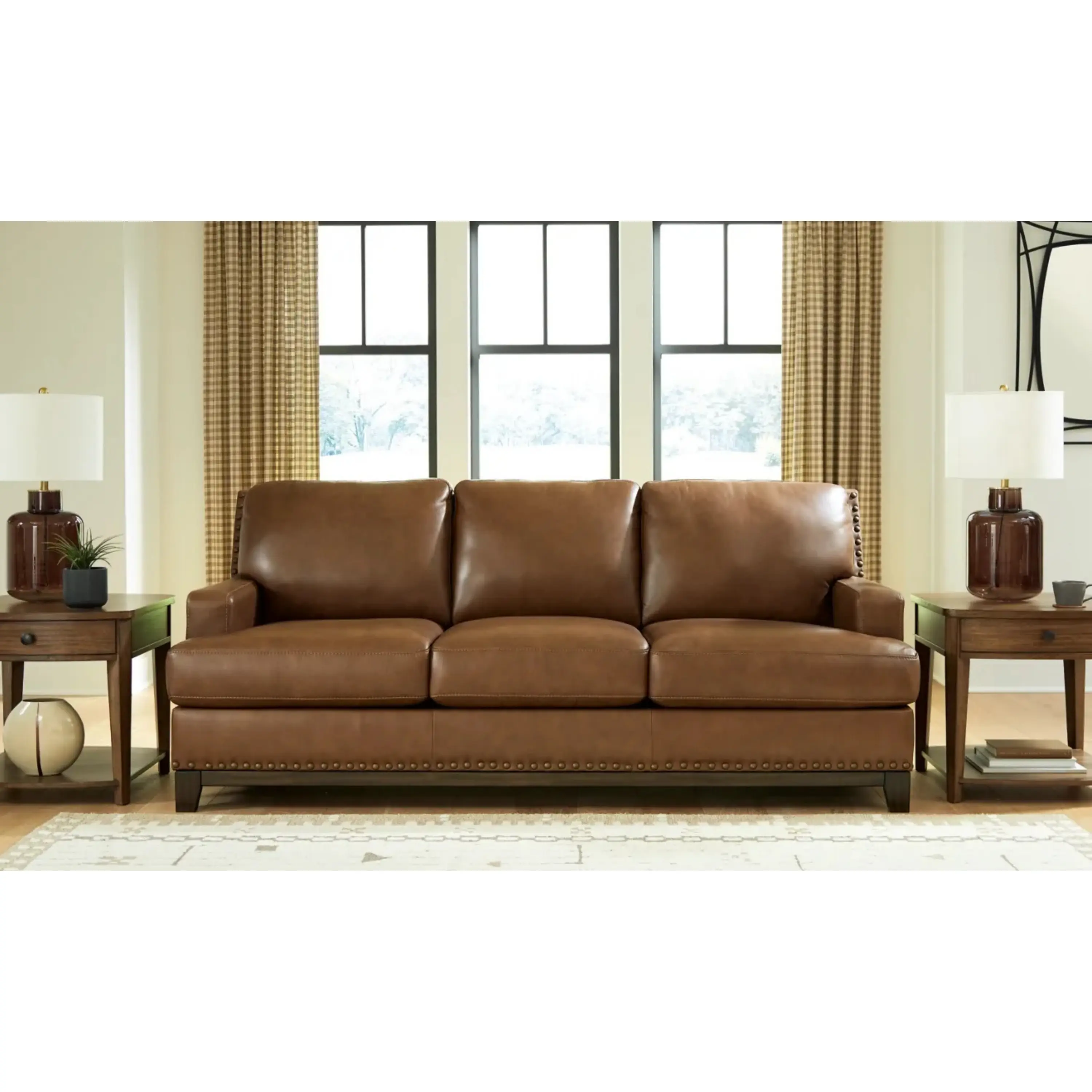 Modern Heritage Saonara 3-Seater Amber Leather Comfy Couch - Modern Upholstered Sofa with Corner Block, Clean Aesthetic Indoor Living Room Furniture for Living Spaces, Three Seats