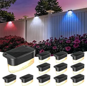 BrizLabs Solar Fence Lights Outdoor,   solar lights outdoor  ,12 Pack  & 6 Modes LED Solar Deck Lights, Warm White Outdoor Step Light IP65 Waterproof, Cool White Wall Light Fence Lighting for Patio Yard Pool Railing Garden Home Glow Modern Design