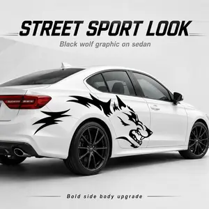 Wolf Side Decal Set 2PCS Left & Right, Tribal Wolf Graphic Car Body Sticker, Large 130x50cm Vehicle Side Door Vinyl Decals for Sedan SUV Truck Pickup, Sport Style Auto Exterior Decoration, Black White Red Options