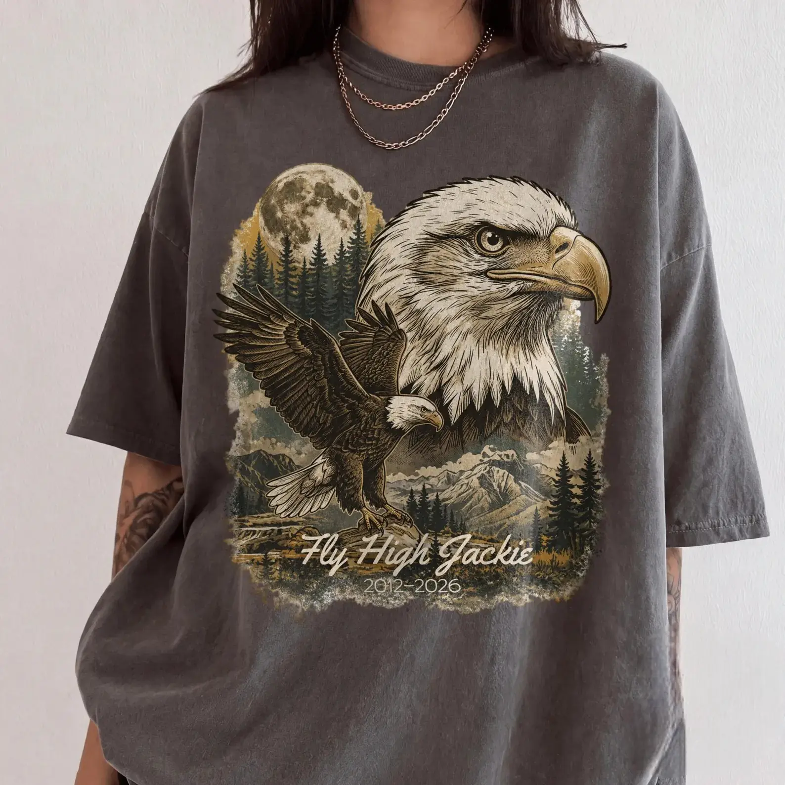 Youth & Adult Jackie The Bald Eagle RIP Shirt, Fly High Jackie, Big Bear Bald Eagles, Viral Nest Cam Eagles, Eagle Lover California Wildlife Tshirt 2026