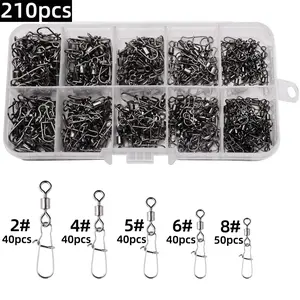 210pcs/box Fishing Swivel with Nice Snaps Rolling Barrel High Strength Copper and Stainless Steel Fishing Line Connector Fishing Tackle Kit