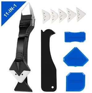 Silicone Caulking Tool Set with 11-in-1 Scraper & Remover Kit Durable Plastic Replacement Pads for Caulking Cleaning Tasks