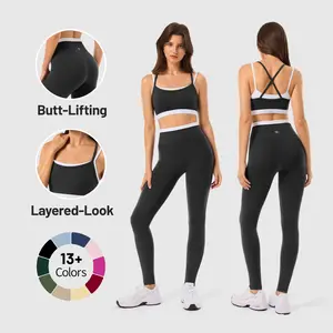 INNO MINT Women's Workout Set 2 Pieces Workout Outfits Seamless Yoga Leggings with Padded Sports Bras Athletic Gym Casual Outfits