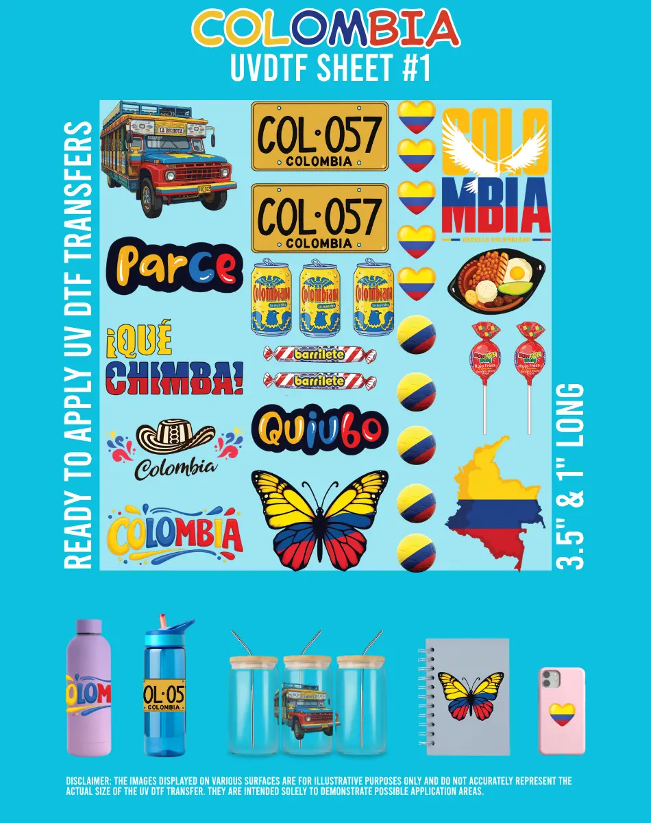 Colombia UVDTF Sticker Sheets, Scrapbooking Stickers, Decorative Decals for DIY Crafts & Hobbies