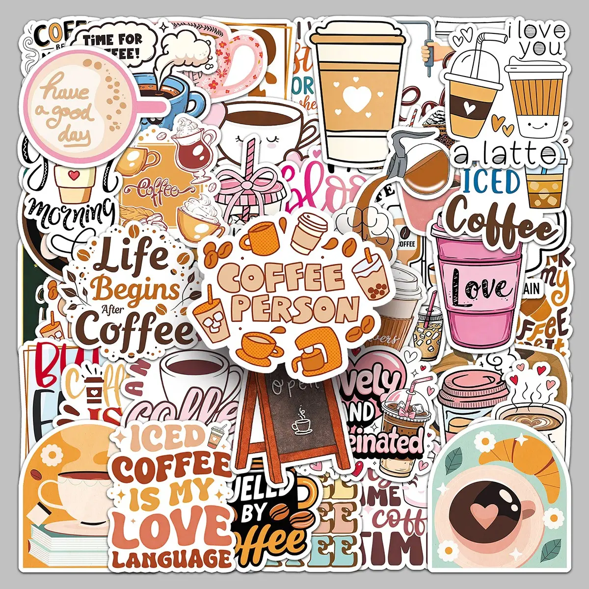 50pieces coffee graffiti cartoon hand-drawn cool coffee elements creative stickers mobile phone case tablet decorative stickers