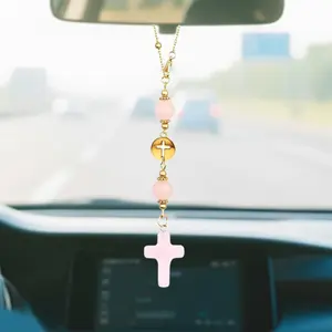Cross Crystal Car Charm, Cute Healing Stone Rearview Mirror Decor, Bohemian Handmade Sun Catcher Accessory, Tiger Eye Crystal Protection