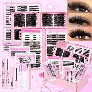 SexySheep 10 Styles Lash Clusters Kit,1 Set Mixed Length Individval Eyelash Extensions Kit,Self Grafting False Eyelashes with Tweezers&Glue&Remover,DIY Eyelash Extensions,Prefessional Eye Makeup Accessories for Women,DIY Dramatic Lashes