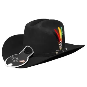 Mayor 100x Johnson Black Felt Cowboy Hat 3.25" Brim 4.75" Tall Crown Texana Pluma Metalica