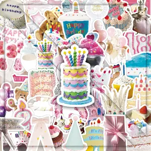 50pcs Birthday Stickers - Whimsical Cartoon Decals for Party Decor & DIY Crafts Sticker Packs