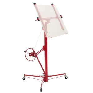 【FathersDayGift】VEVOR 16ft Drywall Lift, Heavy-Duty 150 lbs Sheetrock Hoist with Adjustable Telescoping Arm, Lockable Wheels, Drywall Lifter Panel Jack Hoist Tools Ideal for Ceiling & Wall Installation (Red)