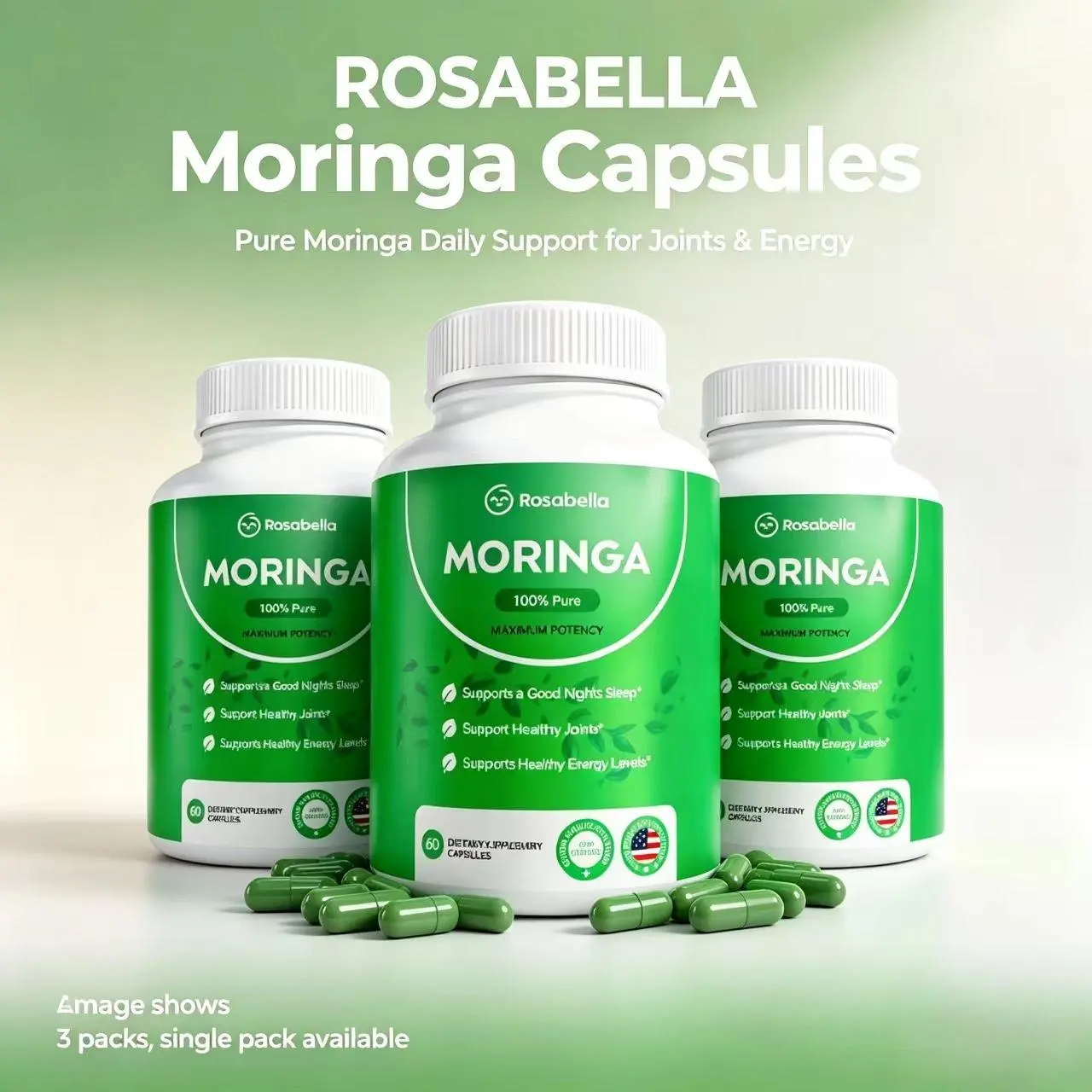 2 x Rosabella Moringa Capsules (800mg) for Immune Support, Gut Health & Vitamins