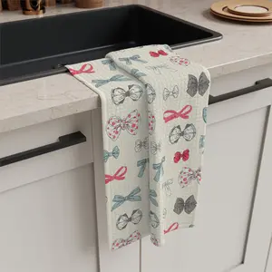 Coquette Bow Microfiber Tea Towel | Floral Bow Kitchen Decor