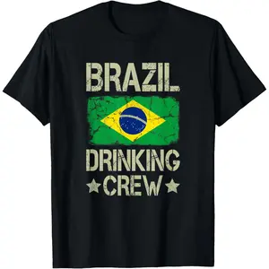 100% Cotton Brazil Drinking Crew Brazilian Flag Funny Matching Drinking T-Shirt