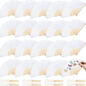 50pcs Paper Hand Fan Bamboo Folding, Handheld Paper Folded for Wedding Party, Home Decoration, Elegant Event Accessories
