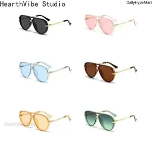 HearthVibe Studio 2026 UV400 Lens Oversized Aviator Sunglasses Set - Unisex Retro Neon Multi-Color Glamour Square Sunglass Women, Casual Daily Stylish Protection Eyewear