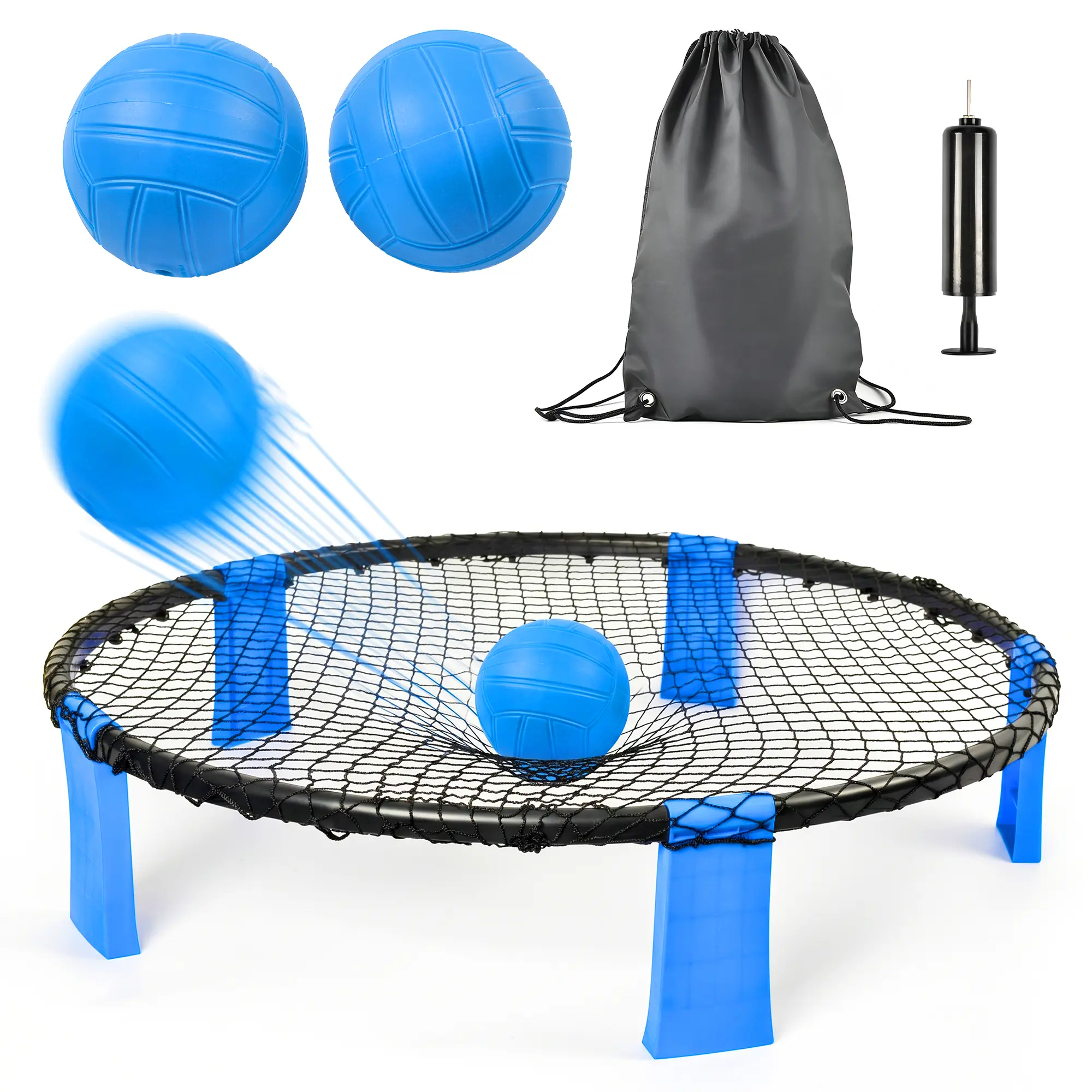 Outdoor Roundnet Game volleyball Set, Portable Beach Ball Game with 2 Balls, Sturdy Playing pitchback  Net & Carry Bag, Classic Family Entertainment Game for Beach, Backyard, Lawn, Park, Camping and Gathering
