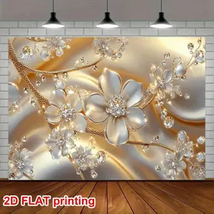 1PC,2D Flat Luxury Jewelry Flower Backdrop, Stereo Visual Golden Satin Texture, Photography Live Streaming Decorative Tapestry, Light Luxury Style Background Wall Cloth for Bedroom & Living Room, P