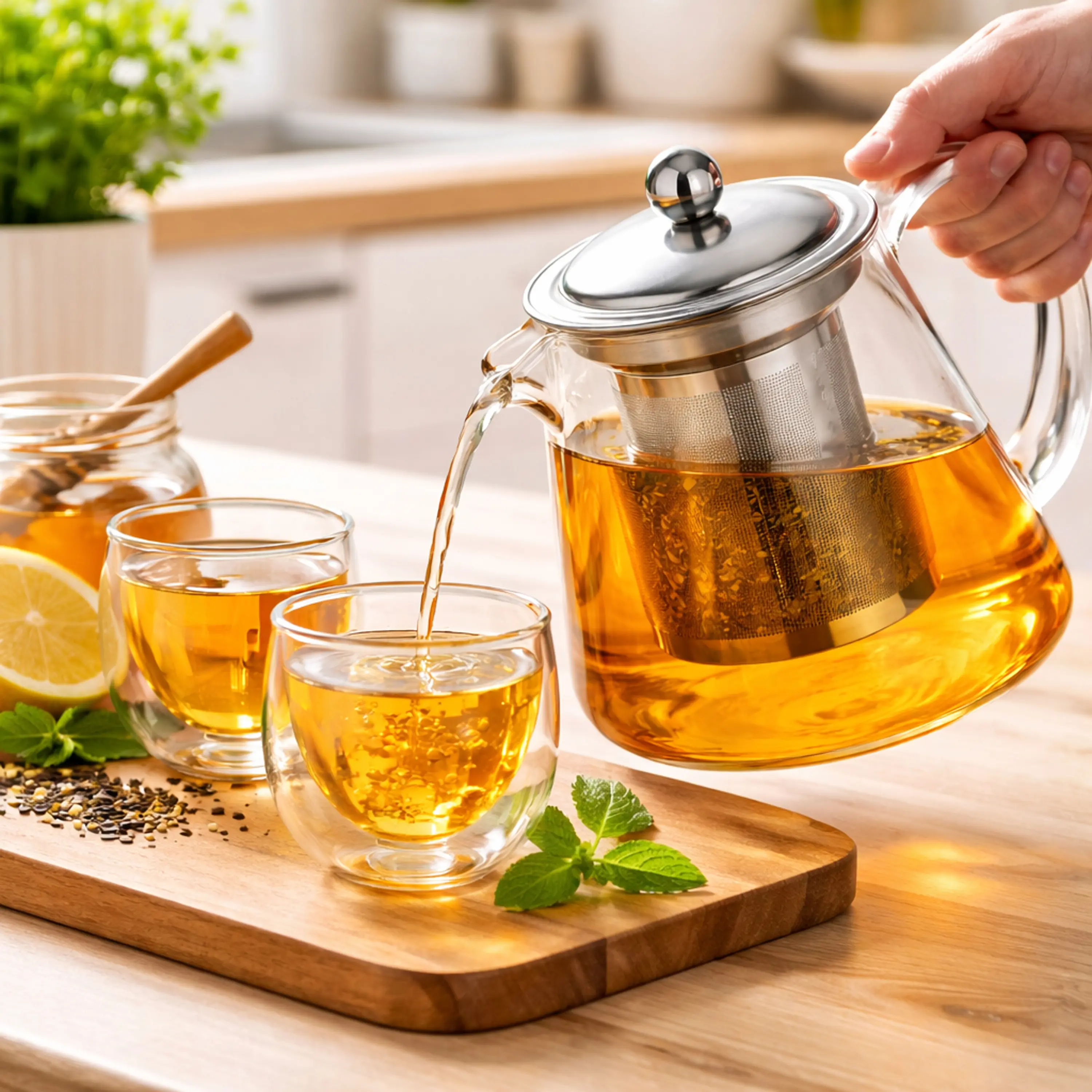 Fast Heating Stainless Steel Glass Teapot 950ML  with Removable Stainless Steel Infuser | Heat-Resistant Borosilicate Glass Tea Pot for Loose Leaf, Herbal & Flowering Tea
