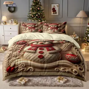 Christmas themed 3 pieces (1 duvet cover+2 pillowcases, no padding), 3D relief pattern, snowflake, snowman, bell element printed duvet cover set, soft and comfortable bedding set, suitable for all room decorations, can be used as a gift