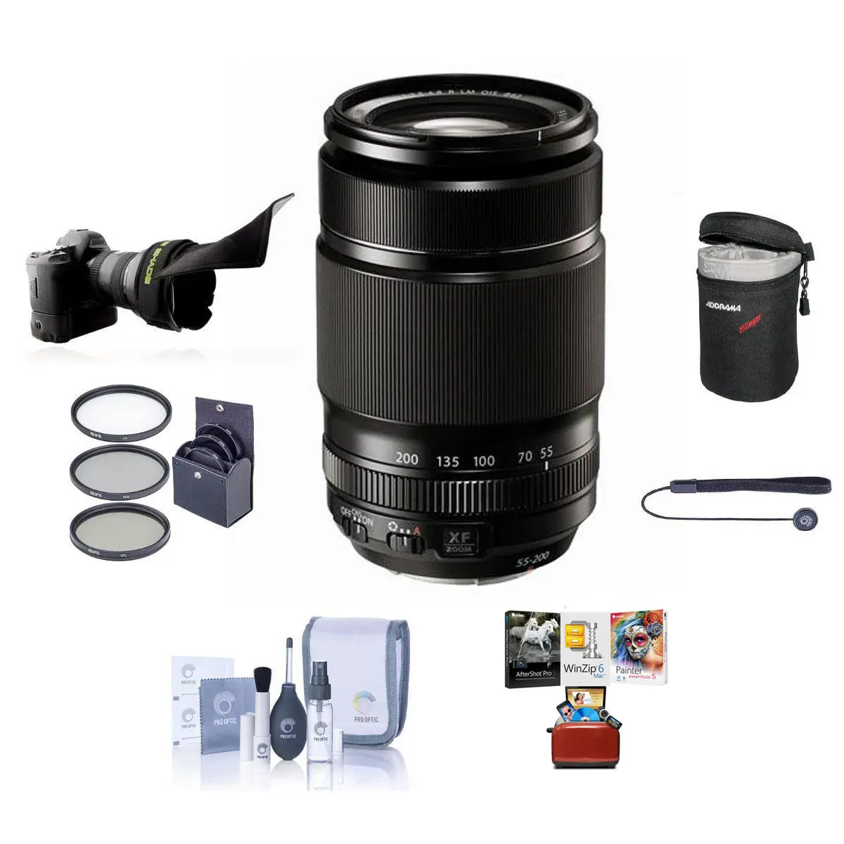 Fujifilm XF 55-200mm f/3.5-4.8 R LM OIS Telephoto Camera Lens with Metal Body, 62mm Filter Kit, Mac Software Kit, Lens Shade for X-T Series, Digital Camera