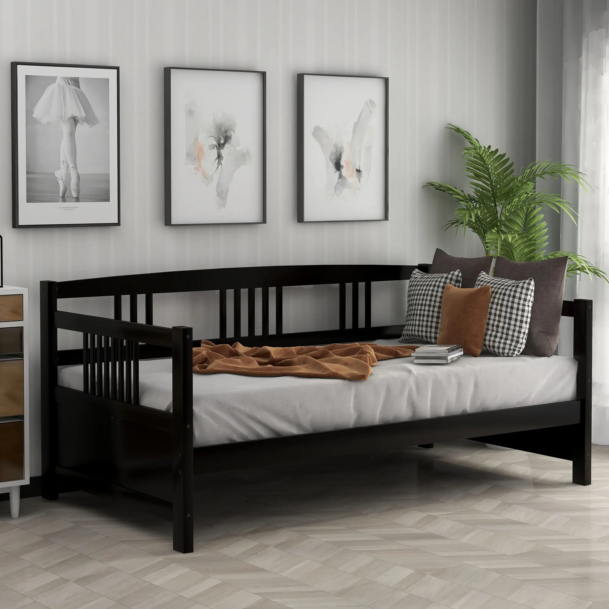 Dreamzon Espresso Single Twin Size Solid Wood Daybed - Retro Look, Multi-Use Storage Bed, Slatted Base, Space-Saving, 78.2"l x 42.3"w x 35.4"h, Some Assembly Required (Previous SKU: WF191899AAP)