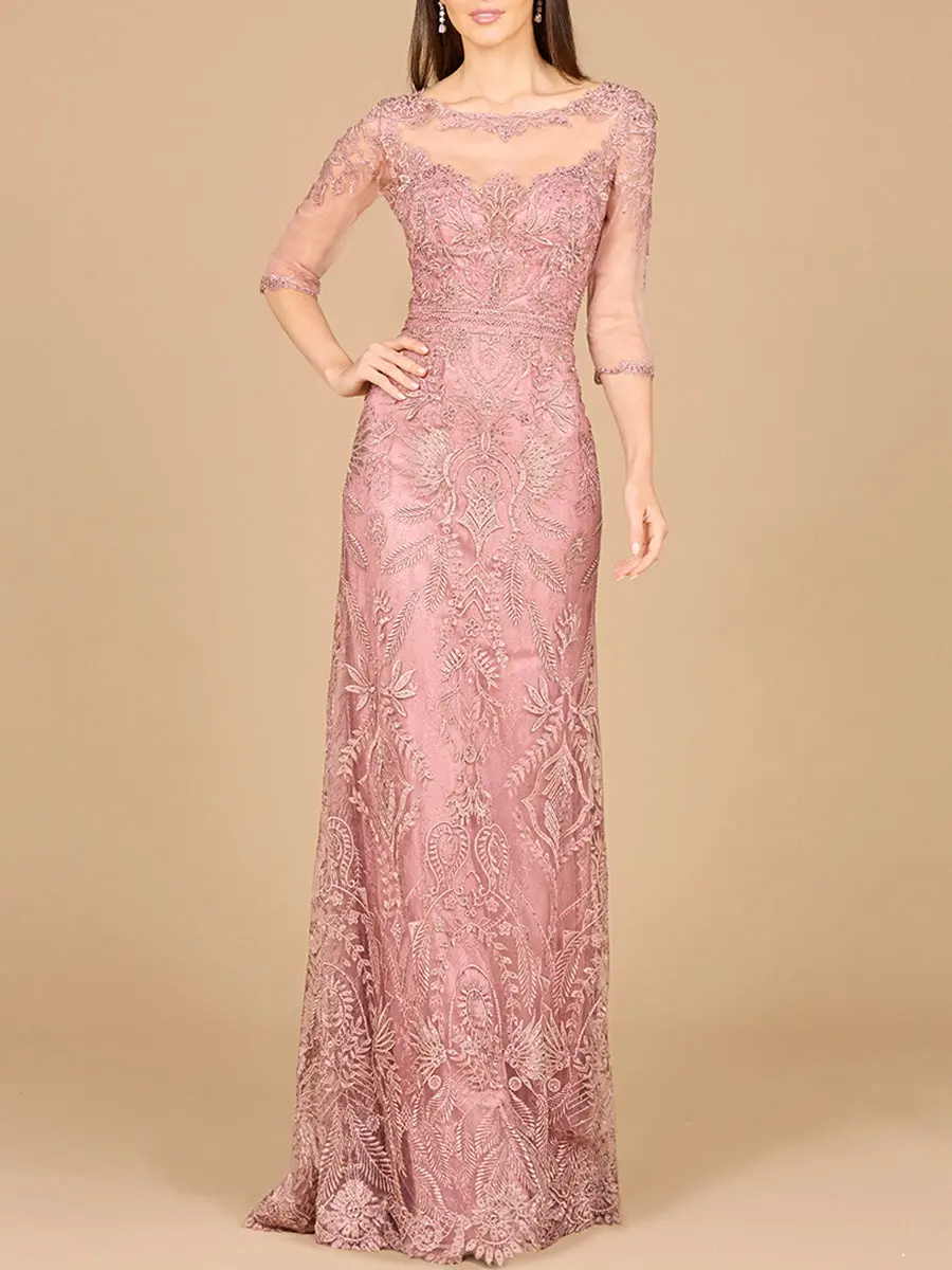 Detachable Half Sleeve Lace Sheath Gown