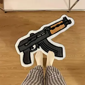 Cool Cartoon Gun Shape Plush Rug, American Street Style Gaming Room Bedroom Decor, Soft Comfortable Foot Mat for Boys' Rooms