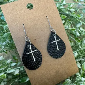 Small Teardrop: W/ Cross Charm Earrings