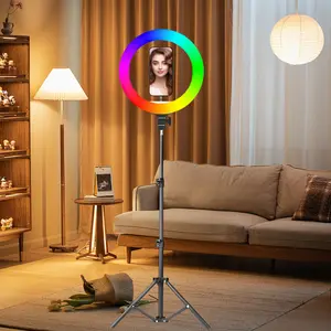 10 Inch RGB Video Lighting with tripod 1.1 m /43.3in Tripod  for Video Makeup Photography #Adjustable RGB Selfie Ring Light Set #ring light glow #Mother's Day Gift