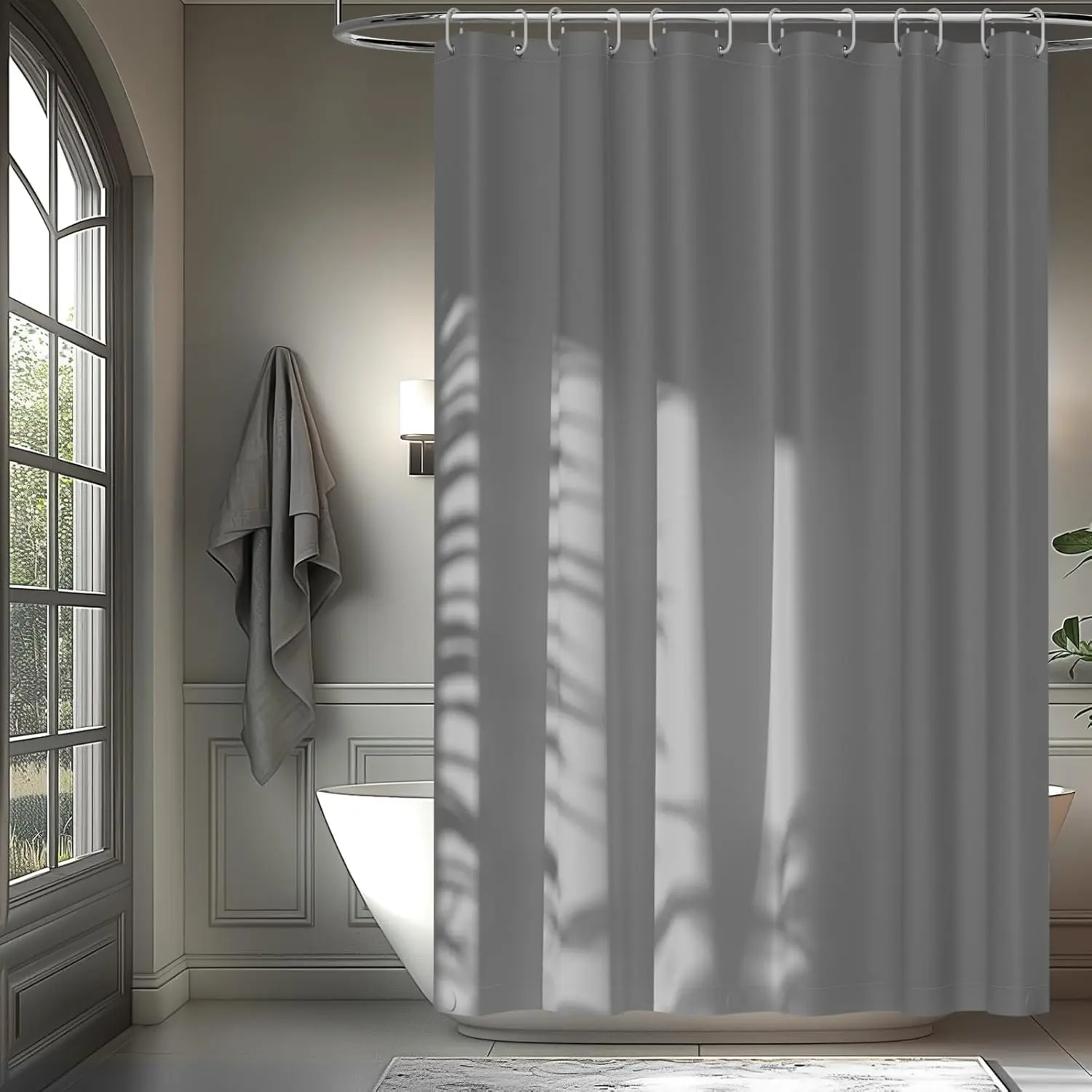 Solid color waterproof shower curtain, set of 1. Modern minimalist style comfortable fabric shower curtain, suitable for home bathrooms, hotels, dormitories and other places.