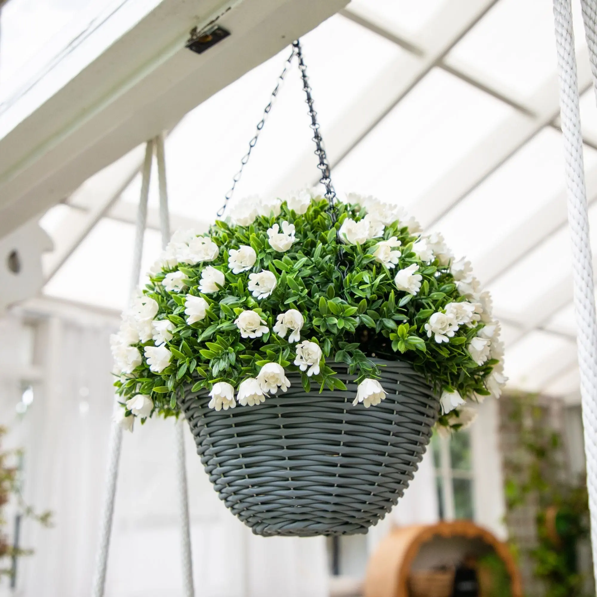 22” UV Resistant Artificial Mini Rose and Aptenia Hanging Basket (Indoor/Outdoor)