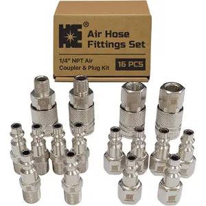 16- Air Hose Fittings Set | 1/4" NPT Quick Connect Air Coupler & Plug Kit | Industrial Swivel Air Tool Fittings & Compressor Accessories | Universal Auto Shop Air Compressor Adapter