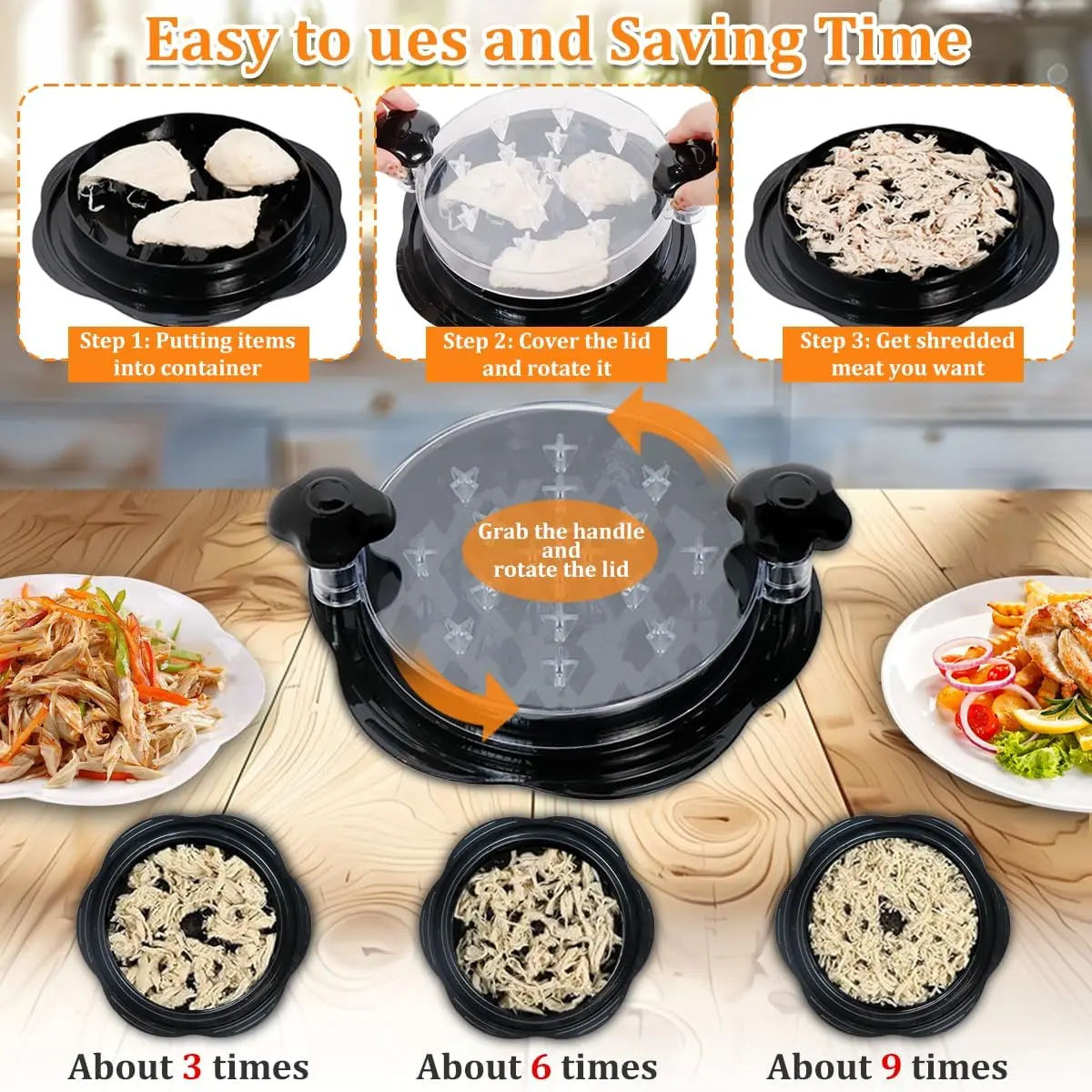 Chicken Shredder 8 Inches, Chicken Breast Shredder Tool, Cooked Meat Shredder With Clear Lid, Ergonomic Design, Auti-slip, Easy To Clean, Chicken Shredder Tool Twist, Chicken Grinder