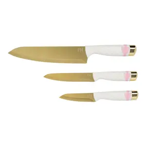 Paris Hilton 3-Piece Cutlery Set, High-Carbon Stainless Steel Blades, Matching Blade Guards, Soft-Touch Handles, White