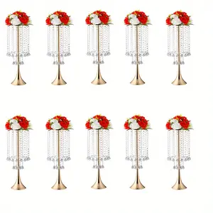 Crystal Flower Stand 2/10 Piece Gold Centerpiece High Metal Vase for Weddings Parties Dinners Events Hotels Home Decoration
