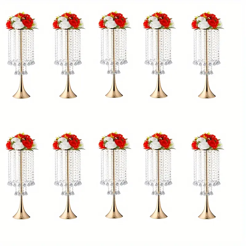 Classic Gold Metal Crystal Flower Stand, 2/10-Piece High Centerpiece Vase for Weddings, Home & Event Decor (Home Supplies, Vase & Fillers)
