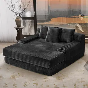 67″Oversized Chaise Lounge Chair Indoor, Boneless Couch with Deep Seat, Wide Arms Reading Chairs, No Assembly Corduroy Chair, Upholstered Lounge Sofa for Living Room, Grey，Black